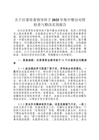 关于区委常委领导班子2025年集中整治对照检查与整改实效报告
