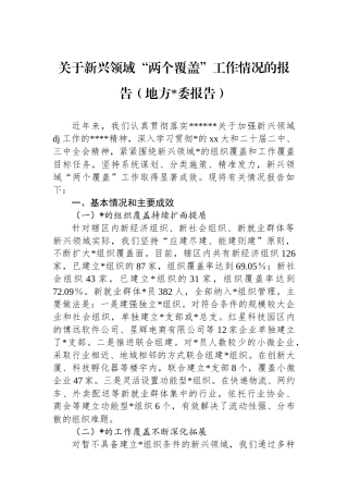 关于新兴领域“两个覆盖”工作情况的报告（地方党委报告）