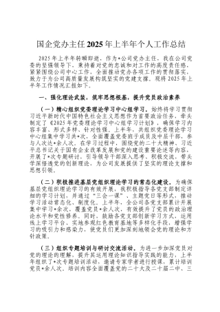 国企党办主任2025年上半年个人工作总结