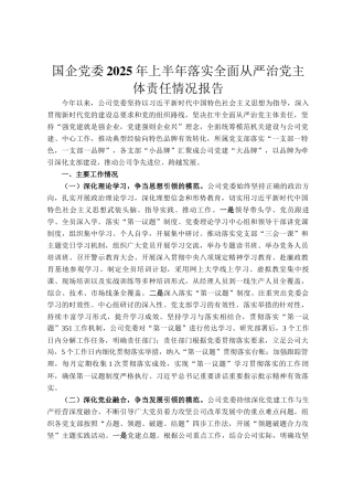 国企党委2025年上半年落实全面从严治党主体责任情况报告