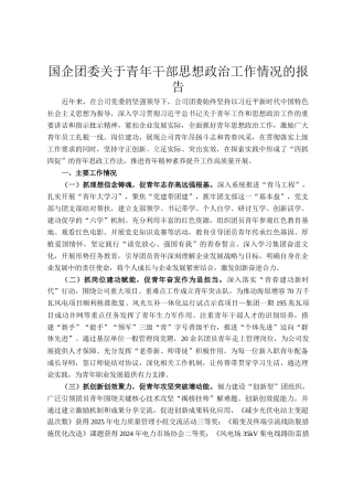 国企团委关于青年干部思想政治工作情况的报告