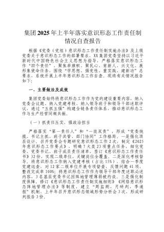 集团2025年上半年落实意识形态工作责任制情况自查报告