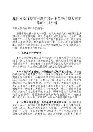 集团在巡视巡察专题汇报会上关于组织人事工作的汇报材料