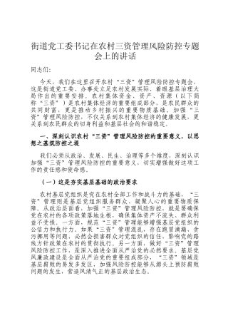街道党工委书记在农村三资管理风险防控专题会上的讲话