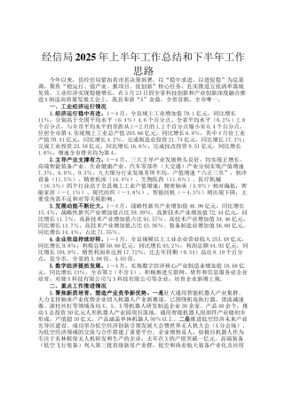 经信局2025年上半年工作总结和下半年工作思路