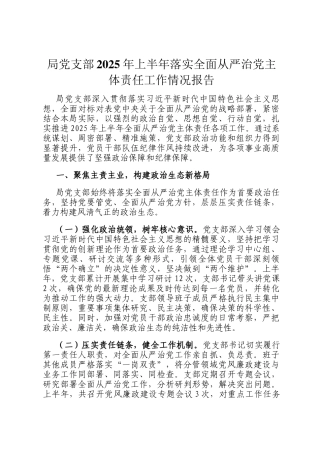 局党支部2025年上半年落实全面从严治党主体责任工作情况报告