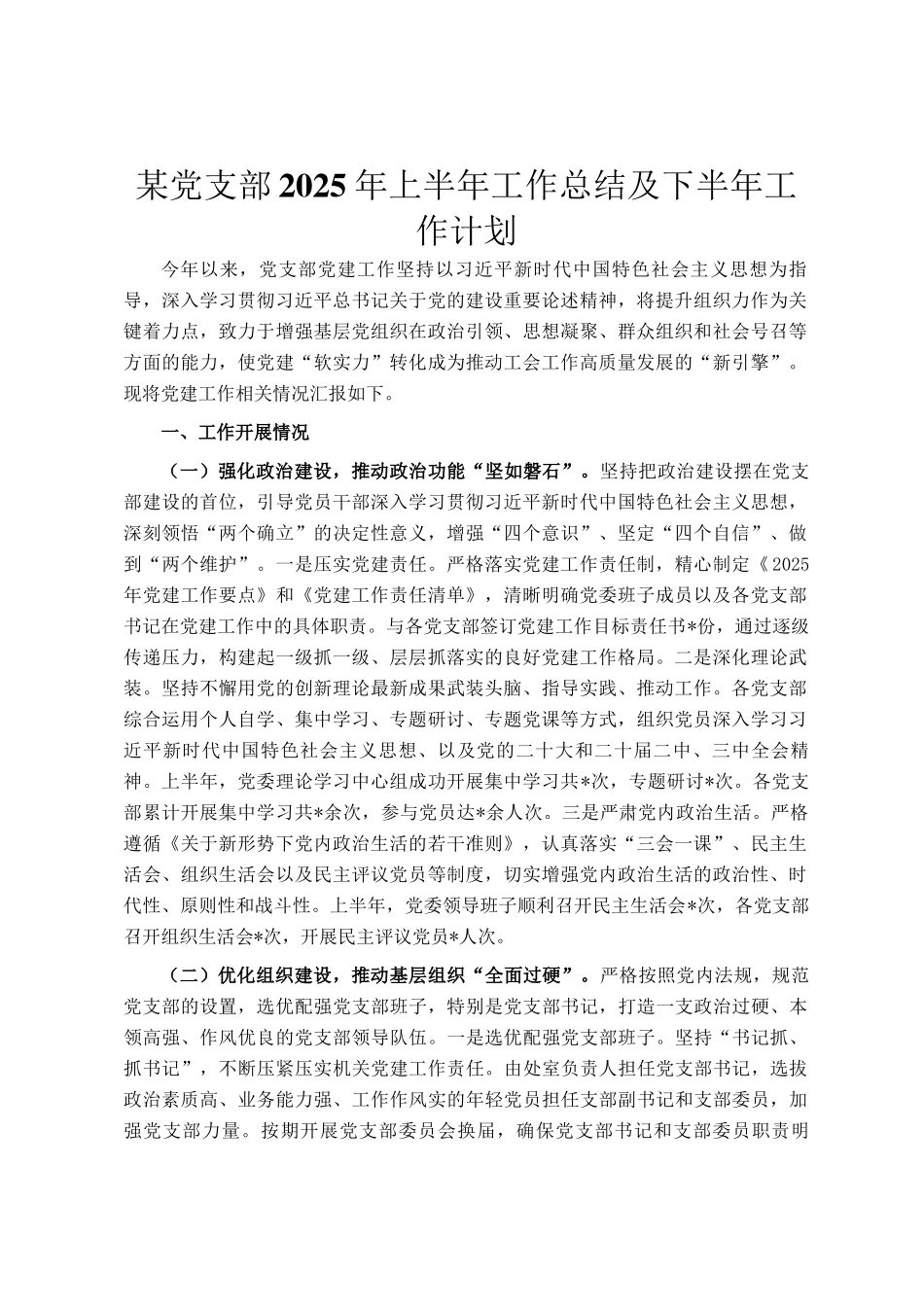 某党支部2025年上半年工作总结及下半年工作计划_第1页