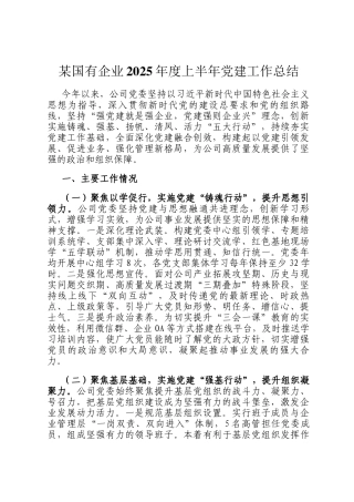 某国有企业2025年度上半年党建工作总结