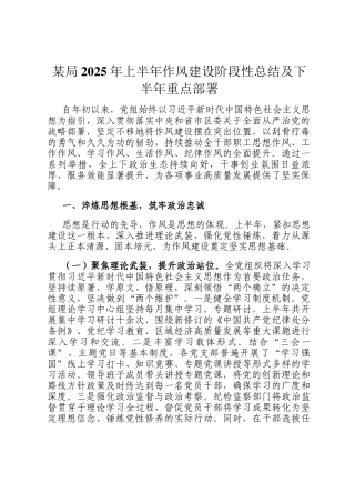 某局2025年上半年作风建设阶段性总结及下半年重点部署