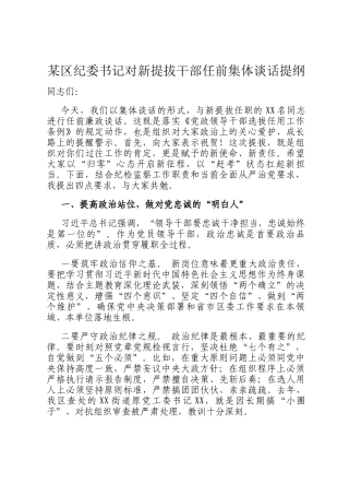 某区纪委书记对新提拔干部任前集体谈话提纲