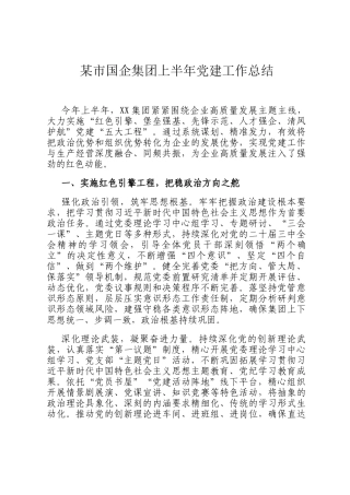 某市国企集团上半年党建工作总结