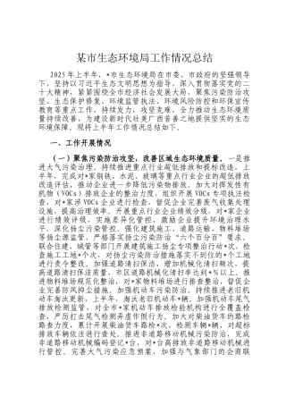 某市生态环境局工作情况总结