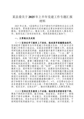 某县委关于2025年上半年党建工作专题汇报材料