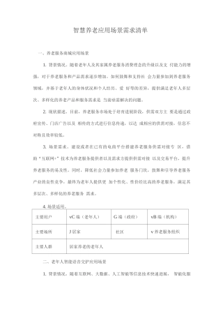 智慧养老应用场景需求清单