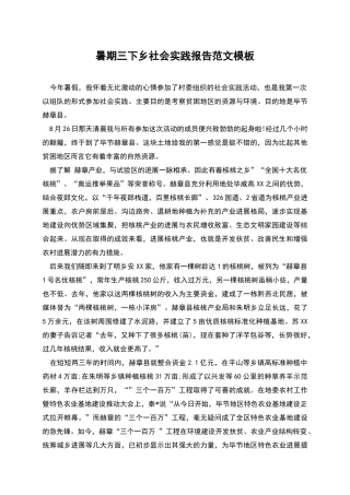 暑期三下乡社会实践报告范文模板