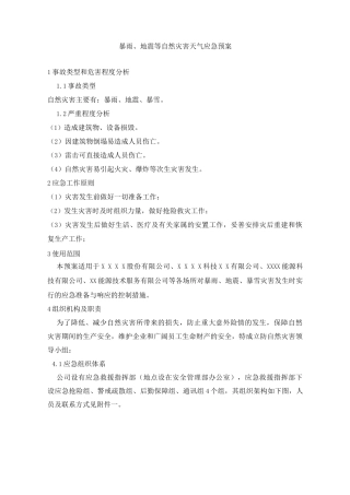 暴雨、地震、暴雪等自然灾害专项应急预案