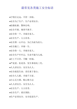 最常见各类施工安全标语