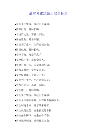 最常见建筑施工安全标语