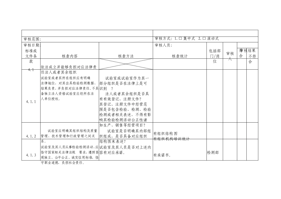最新实验室评审准则内审检查表_第1页