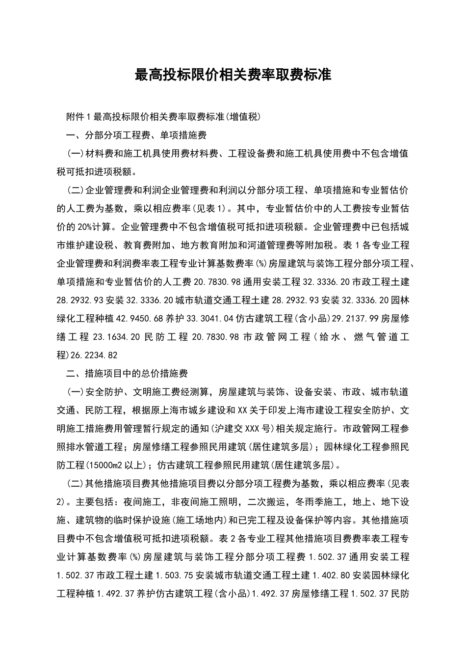 最高投标限价相关费率取费标准_第1页