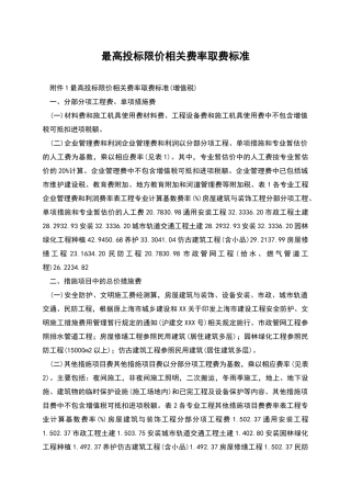 最高投标限价相关费率取费标准