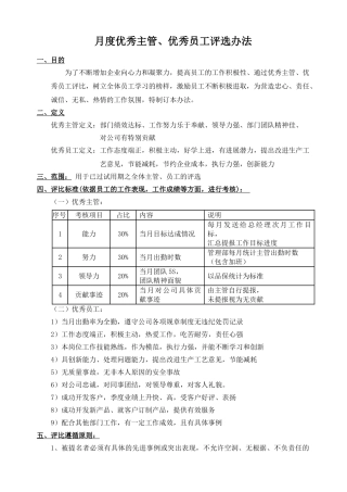 月度优秀员工评选方案130619---副本
