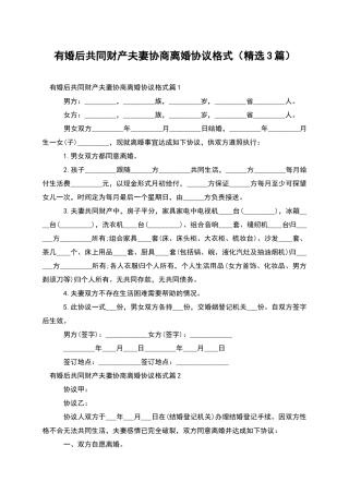 有婚后共同财产夫妻协商离婚协议格式