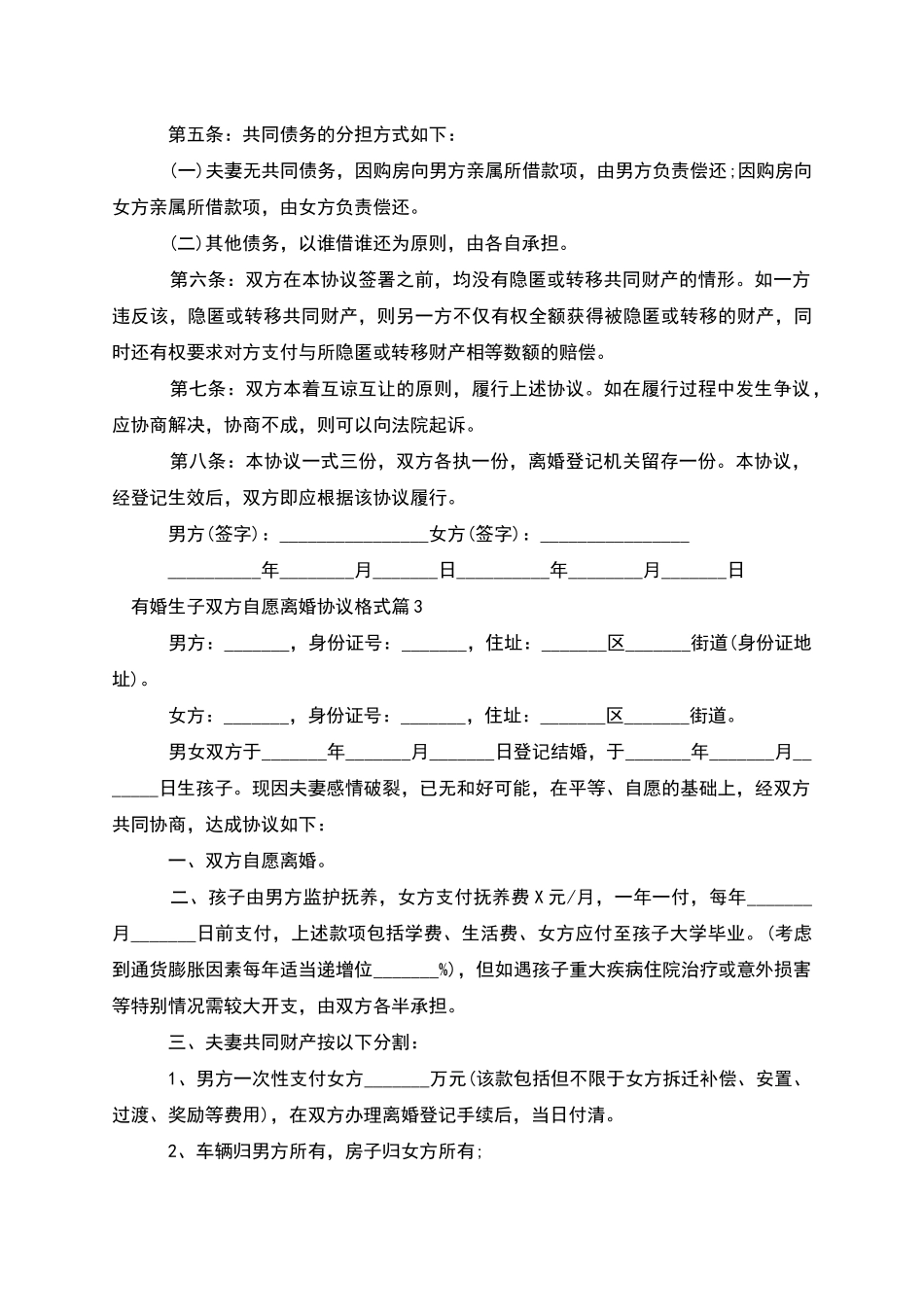 有婚生子双方自愿离婚协议格式_第3页