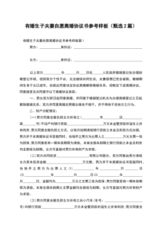 有婚生子夫妻自愿离婚协议书参考样板