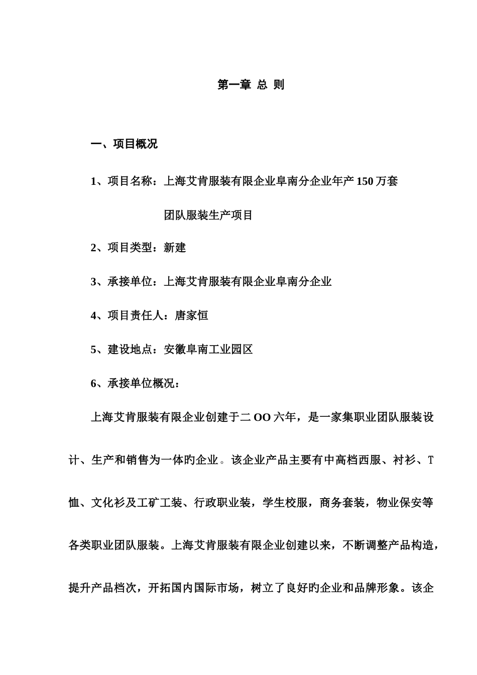 服装公司团体服装生产项目可行性报告_第1页