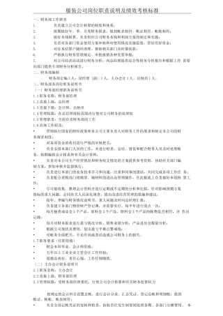 服装公司岗位责任说明及绩效考核标准