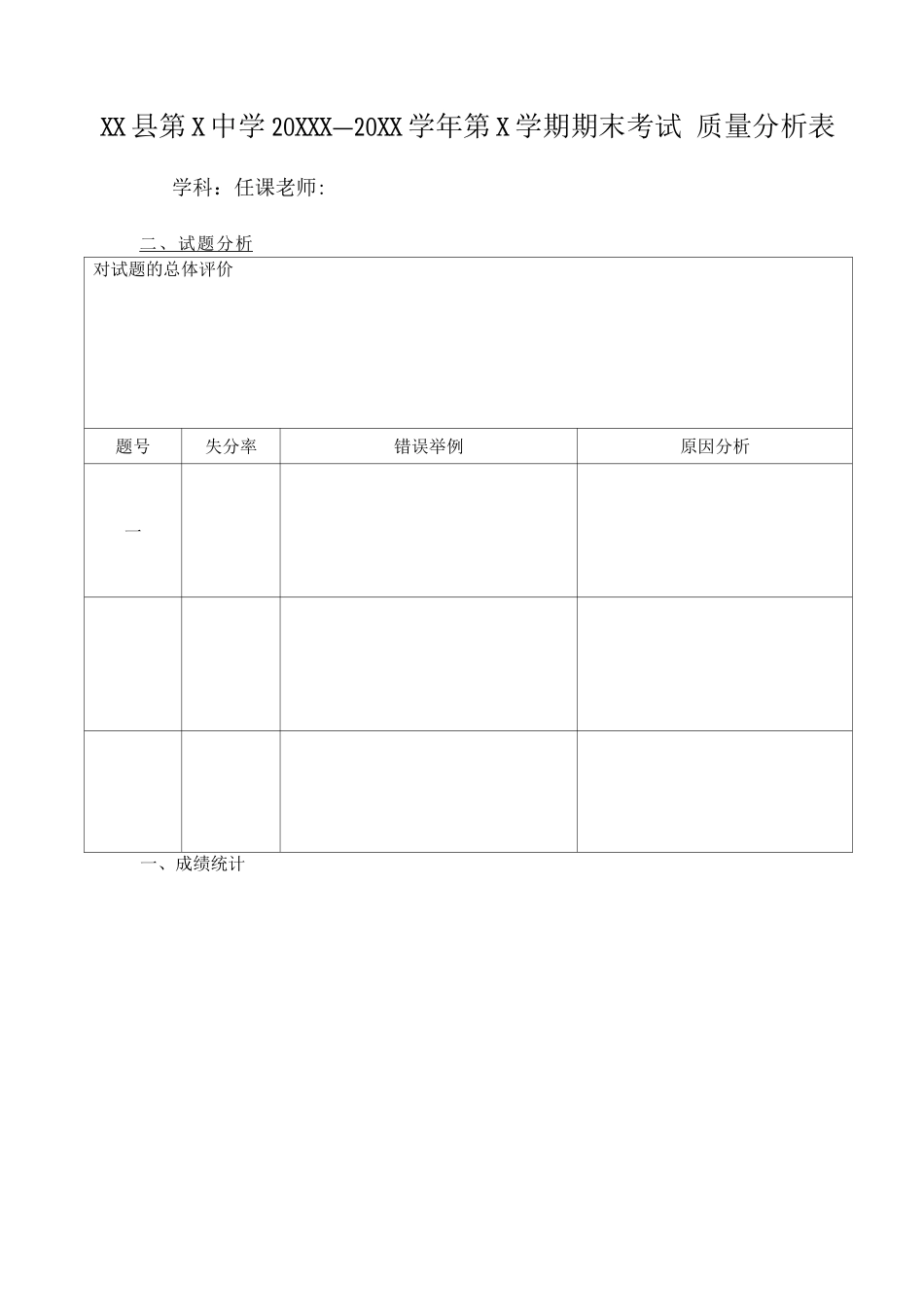 期末成绩质量分析模板_第1页