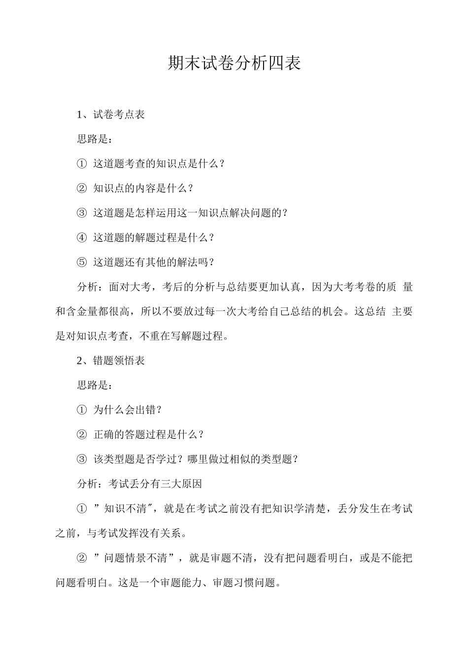 期末试卷分析四表_第1页