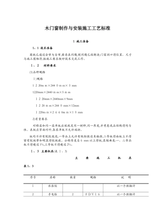 木门窗制作与安装施工工艺标准