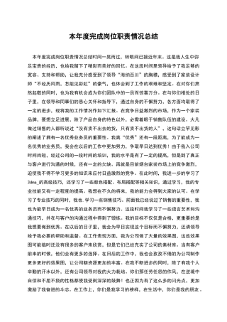 本年度完成岗位职责情况总结