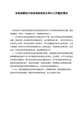 本级预算执行和其他财政收支审计工作整改情况
