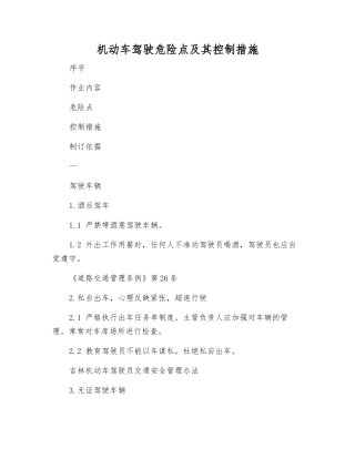 机动车驾驶危险点及其控制措施