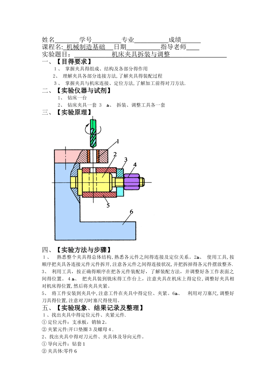 机床夹具拆装实验报告_第1页