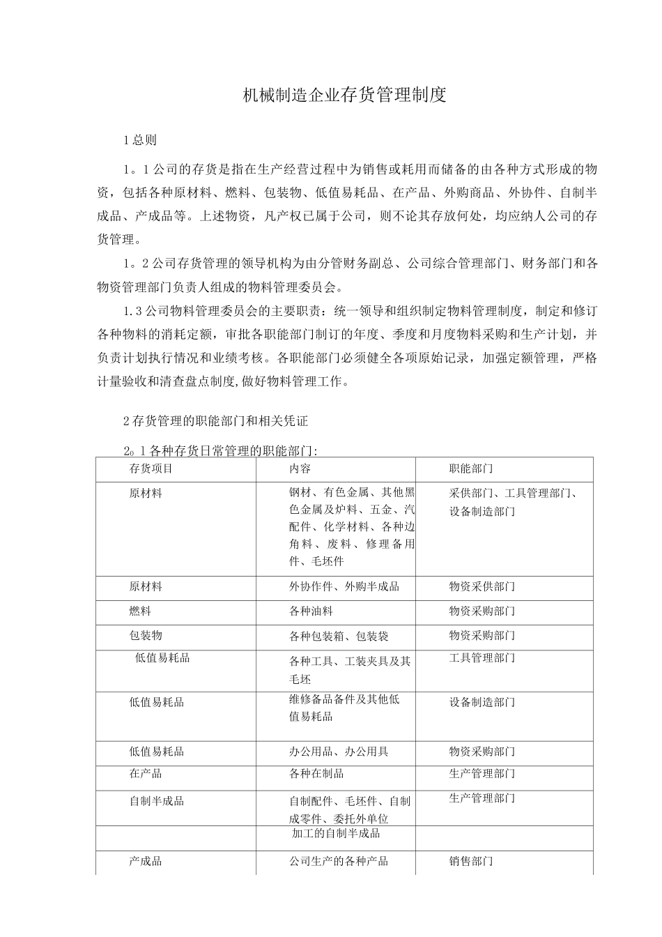 机械制造企业存货管理制度_第1页