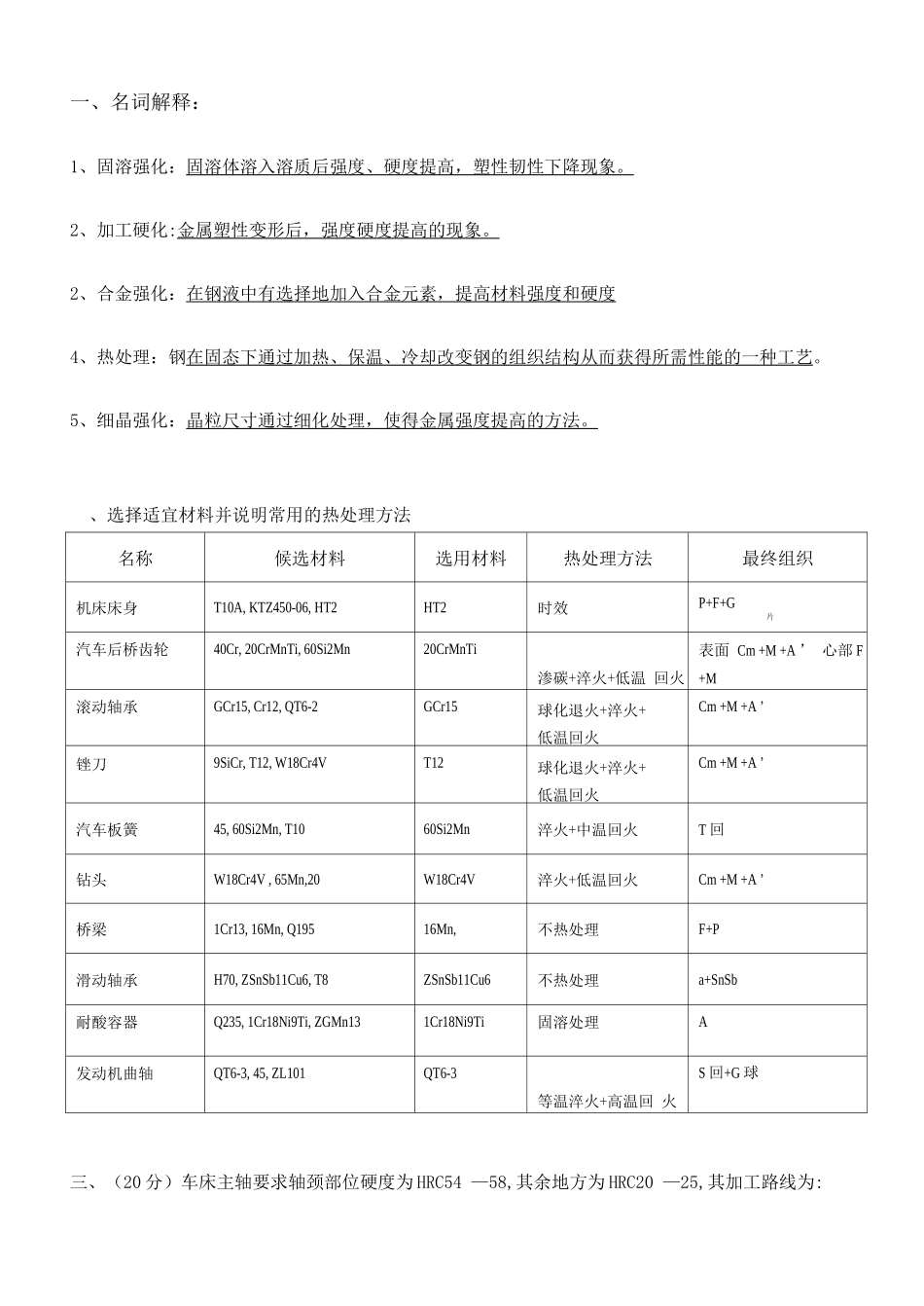 机械工程材料及热加工工艺试题及答案_第1页