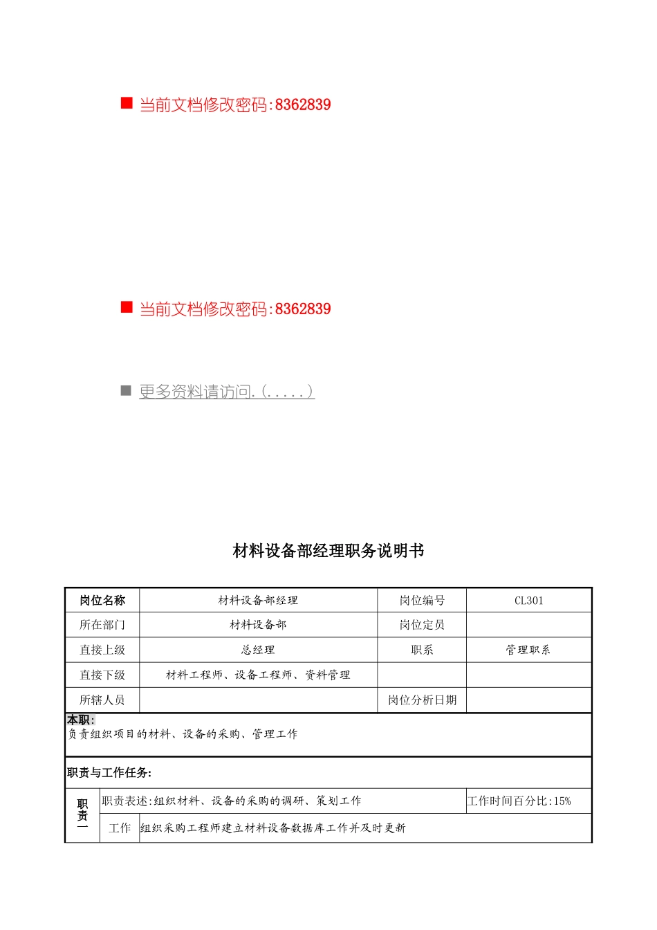 材料设备部经理岗位说明书_第2页