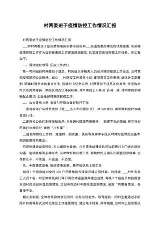 村两委班子疫情防控工作情况汇报