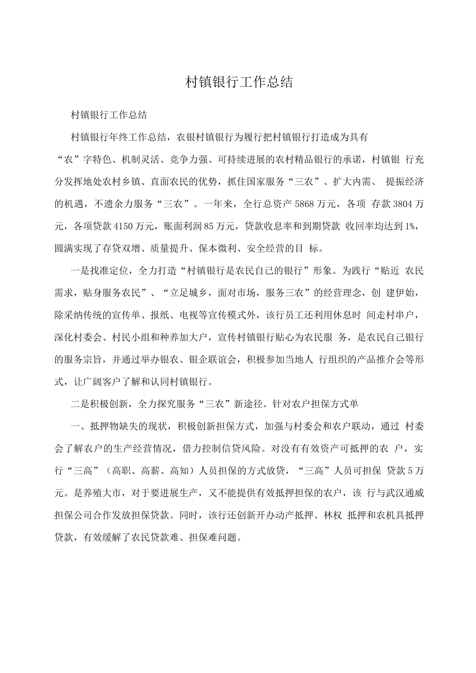 村镇银行工作总结_第1页