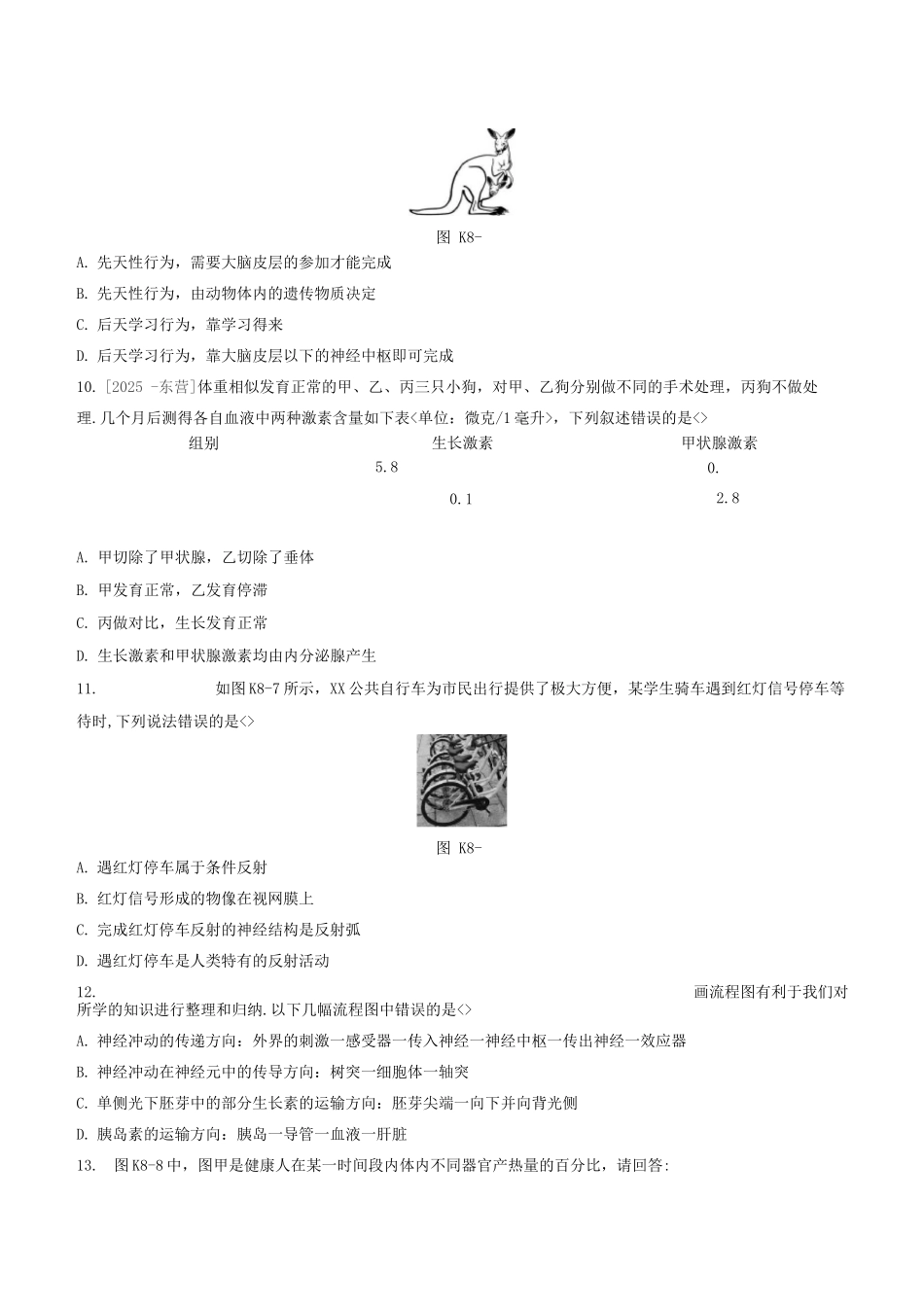 杭州专版2025中考生物复习方案课时训练08生命活动的调节_第3页