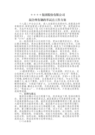 某公司混合所有制改革试点工作方案