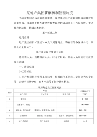 某地产集团薪酬福利管理制度