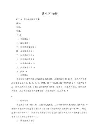 某小区塔吊基础施工方案