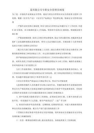 某有限公司专职安全管理员制度