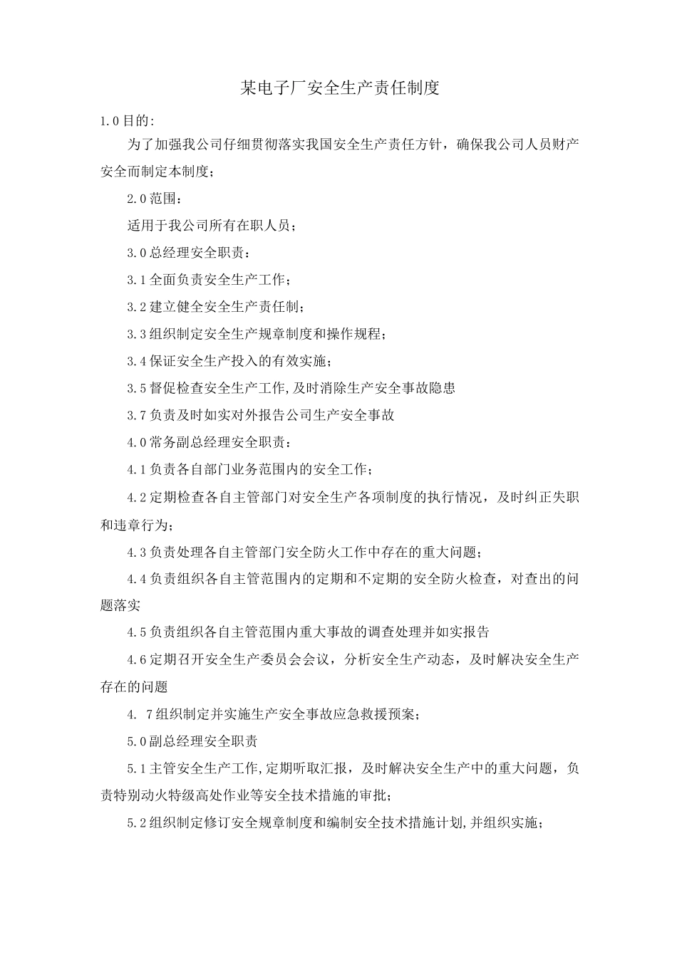 某电子厂安全生产责任制度_第1页