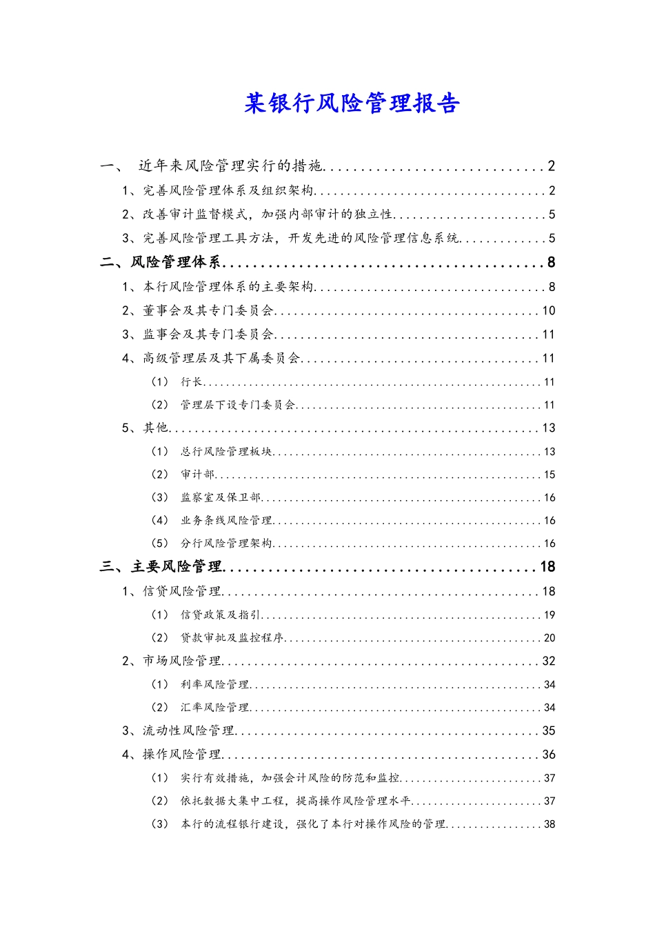 某银行风险管理报告_第1页